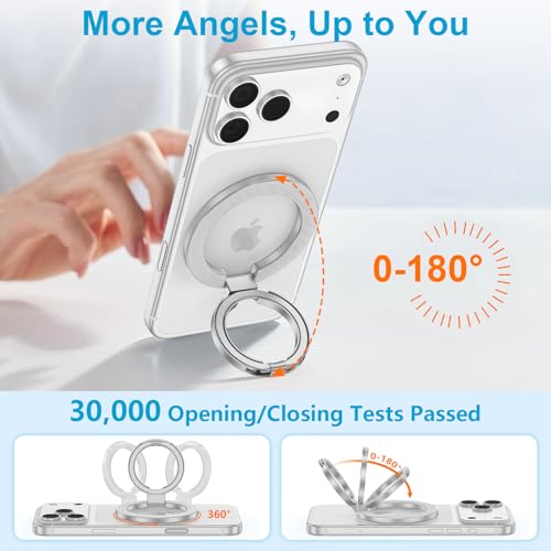 Magnetic Phone Grip, MagSafe Phone Ring Holder Two-Sided Magnet Kickstand - color: silver