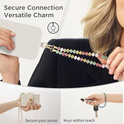 POSADINA Natural Stone Phone Charm, Beaded Healing Phone Wrist Strap, Handmade Cellphone Chain Lanyard with Tether Tab - color: Rainbow Muse