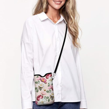 Universal Phone Sleeve Pouch with Crossbody Strap 7.6 X 4.3 Inches Shockproof Water Resistant Mobile Protection Bag-Pink Floral Neoprene Phone Pouch Bag - color: Pink Floral-Phone Pouch