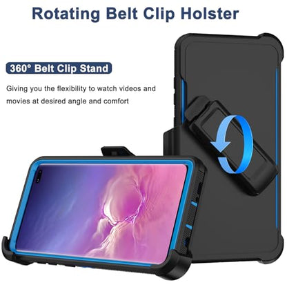 for Samsung Galaxy S10 Case with Belt Clip Holster, 2 x Screen Protector, [Military Grade Drop Protection] Heavy Duty Full Body Shockproof Rugged Protective Cover for Samsung Galaxy S10 Black Blue - color: Black/Blue