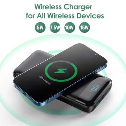 Wireless Portable Charger 30,800mAh,15W Wireless Charging USB C Power Bank,25W PD QC 4.0 Fast Charging 4 Outputs Travel Essentials Battery Pack Compatible with iPhone 17/16/15/14/13/12,Galaxy,Android - color: Black