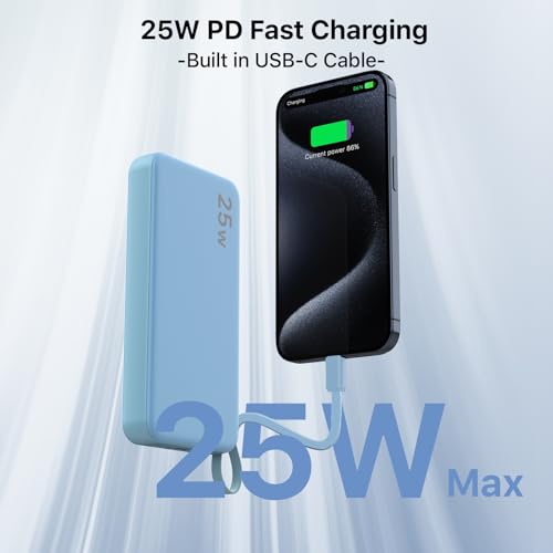 NOBIS Portable Charger 10000mAh 25W Power Bank with Built-in Cable - color: Blue