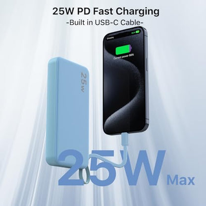 NOBIS Portable Charger 10000mAh 25W Power Bank with Built-in Cable - color: Blue