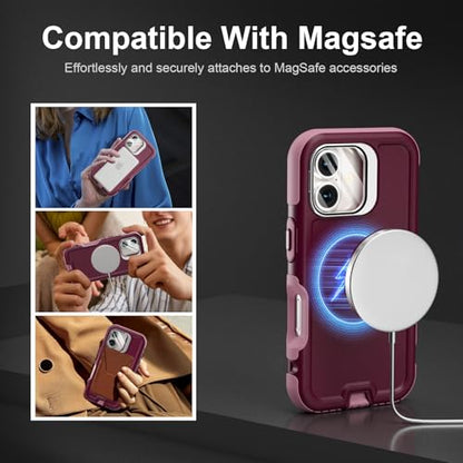 Follaroma Magnetic for iPhone 17 Case with Camera Stand, Purple Pink, 6.3" | Built-in Glass Camera Cover,Compatible with MagSafe,Heavy Duty Shockproof Protective,Military-Grade Anti-DropDual Layer Cover - color: Purple Pink, size: iPhone 17 6.3''