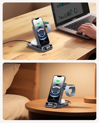 3 in 1 Foldable Wireless Charger for Fitbit Versa 4/3/Sense 2/1 and Phone