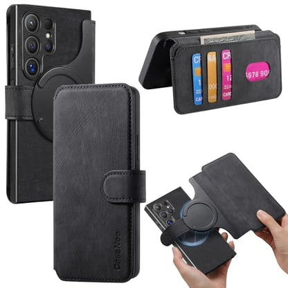 2 in 1 Wallet Case for Samsung Galaxy S22 Ultra CMG Black | PU Leather Magnetic Flip Folio Case with RFID Blocking Card Holder, Credit Card Slots Kickstand, Shockproof Protective Cover - color: Black, size: Samsung Galaxy S22 Ultra