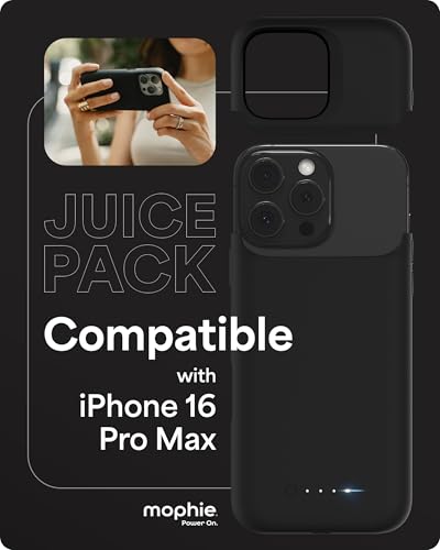 Mophie Juice Pack Battery Case for iPhone 16 Pro Max - Slim Charging Case, Magnetic Back for Wallets & Mounts, +50% Extra Battery Life, Enhanced 6-Foot Drop Protection, Sustainable Material, Black - size: iPhone 16 Pro Max