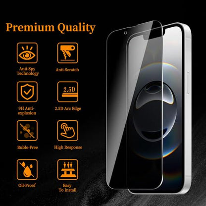 3+3 Pack Privacy Screen Protector for iPhone 16e/13/14/13 Pro，3 Anti-Spy Tempered Glass Film， Anti-Scratch, 9H Hardness，Compatible phone cases，High definition，Easy installation frame