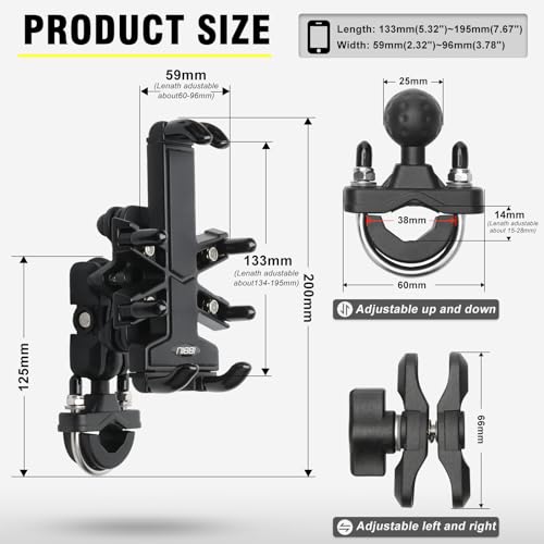 nibbi Motorcycle Phone Mount with Vibration Dampener Ajustable Cell Phone Holder Handlebar for Bike Bicycle Scooter ATV Fit 4.7''-7.1'' Cell Phone - style: U-Bracket Mount