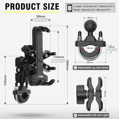 nibbi Motorcycle Phone Mount with Vibration Dampener Ajustable Cell Phone Holder Handlebar for Bike Bicycle Scooter ATV Fit 4.7''-7.1'' Cell Phone - style: U-Bracket Mount