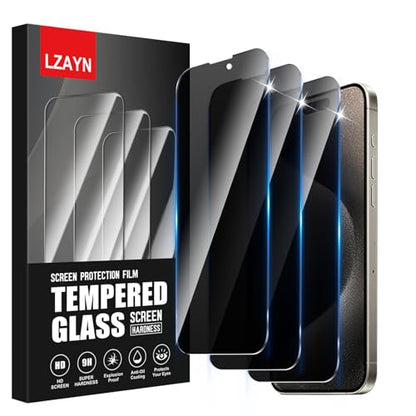 3 Pack Privacy Screen Protector Designed for iPhone 15 Pro Max,Full Coverage Anti-Spy Tempered Glass Film,9H Hardness,Anti-Fingerprint,Bubble Free,Easy to Install - color: iPhone 15 Pro Max FK3