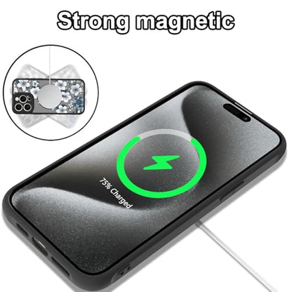 Magnetic for iPhone 15 Pro Case,White Flower | [Compatible with MagSafe] Cute Fashion Translucent Matte Hard Back Shockproof Anti-Scratch Phone Case,Ink Flower - color: Ink Flower, size: iPhone 15 Pro