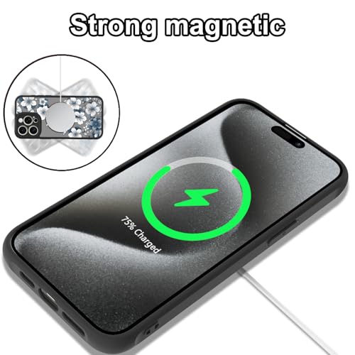 Magnetic for iPhone 15 Pro Max Case,White Flower | [Compatible with MagSafe] Cute Fashion Translucent Matte Hard Back Shockproof Anti-Scratch Phone Case,Ink Flower - color: Ink Flower, size: iPhone 15 Pro Max
