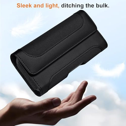 Phone Holster with Belt Clip Strong Magnetic Closure Nylon Leather - color: Black, size: M