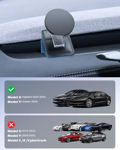 CloudValley Magnetic Phone Mount for Tesla Model 3 Highland Model Y Juniper, Strong Grip, 360° Adjustable, Dashboard Car Holder 2025, Compatible with iPhone MagSafe 17/16/15/14/13/12 - size: Non-Charging - Tesla Mount