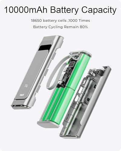 Portable Charger 100W, 10000mAh Power Bank with Built-in USB-C Cable