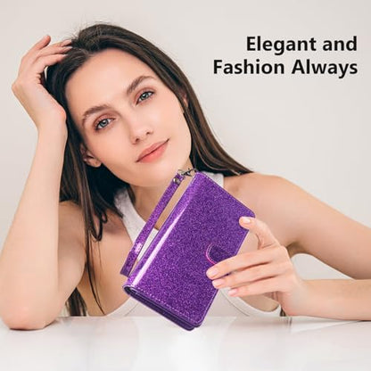 Varikke for iPhone 16 Glitter Case Wallet Magnetic Detachable, Deep Purple - color: (Standard) Dark Purple, size: iPhone 16 6.1"