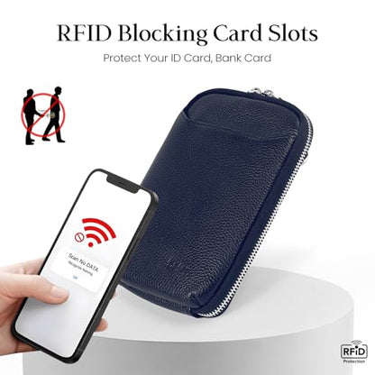 befen Genuine Leather Crossbody Cell Phone Purse for Women, Small Zip Around RFID Blocking Crossbody Wallet Bags - color: Navy Blue