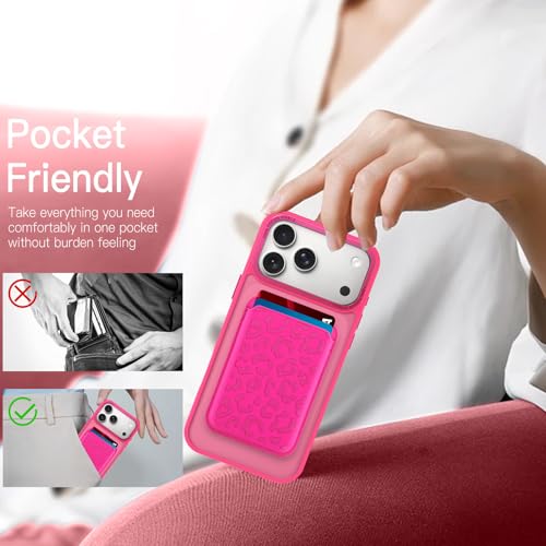 Magnetic Designed for iPhone 17 Pro Case 6.3" 2025, Hot Pink | [Compatible with Magsafe] [with Wallet & Card Holder] [Cute Cheetah Print] Slim Translucent Matte Phone Case - color: Hot Pink+Cheetah, size: iPhone 17 Pro