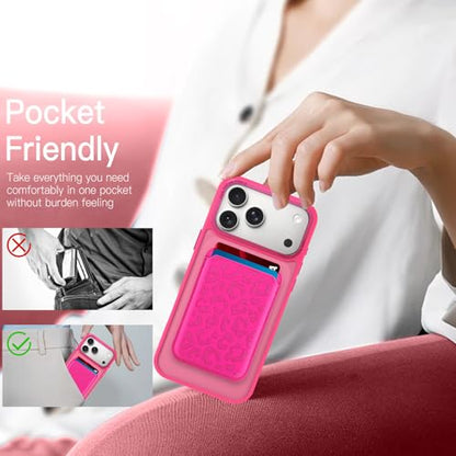 Magnetic Designed for iPhone 17 Pro Case 6.3" 2025, Hot Pink | [Compatible with Magsafe] [with Wallet & Card Holder] [Cute Cheetah Print] Slim Translucent Matte Phone Case - color: Hot Pink+Cheetah, size: iPhone 17 Pro