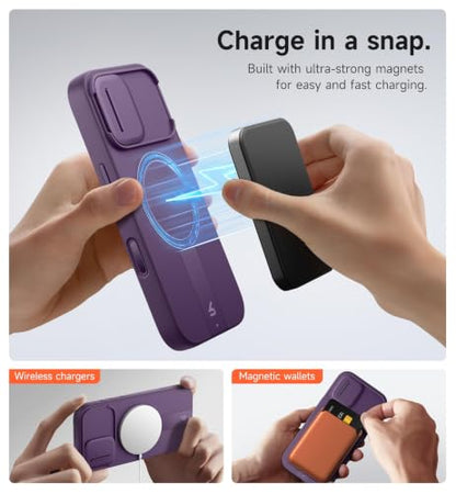 SURITCH for iPhone 17 Case with Camera Control Cover, Camera Slide Cover and Adjustable Kickstand, Compatible with MagSafe, Shockproof Bumper Protective Cases 6.3 Inch, Dark Purple - color: Dark Purple, size: IPhone 17-6.3"