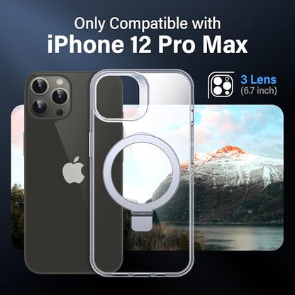 Magnetic Case for iPhone 12 Pro Max - [Built-in Invisible Stand] [Compatible with MagSafe] [Military Grade Drop Protection] Anti-Yellowing Hard Back Silicone Edge Cover, 6.7", Clear - color: Clear, size: iPhone 12 Pro Max 6.7''