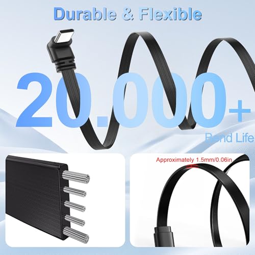 Right-Angle USB-C to USB-A Flat Cable,PD 65W USB-C Cable for Fast Charging Flat 90-Degree Type-C to A Short CableCompatible with Phone 15/16,Galaxy S21/S22/S23,Power Bank,etc.-0.5M/1.6Ft