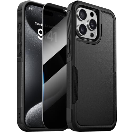 Diaclara Designed for iPhone 15 Pro Max Case, [with Privacy Screen Protector] [Anti Spy] [Military Grade Drop Protection] Heavy Duty Full-Body Shockproof Phone Case, Black - color: Black, size: iPhone 15 Pro Max 6.7"