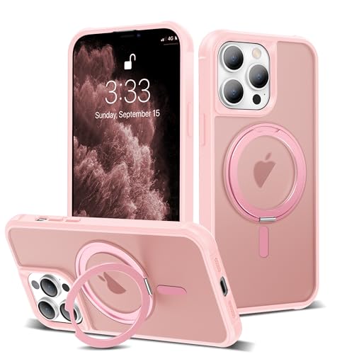 Designed for iPhone 11 Pro Max Case with 360° Rotatable Magnetic Ring Stand [Compatible Mag-Safe] Military Grade Protection Translucent Matte Phone Cases for Women Men 6.5'', Pink - color: Pink, size: Iphone 11 PRO MAX