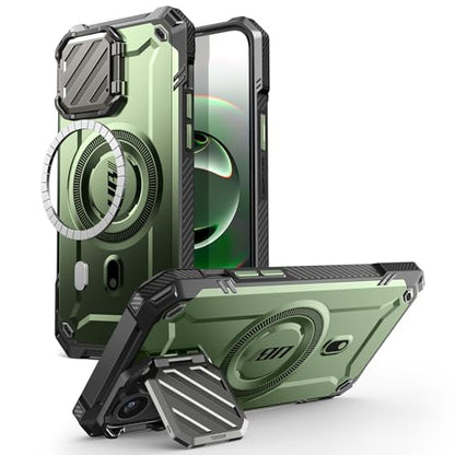 SUPCASE for iPhone 17e/16e Case with Camera Cover Stand, Green | Compatible with MagSafe, Built-in Kickstand, Military-Grade Protection, Magnetic Phone Case for iPhone 15/14/13, UBMag XT - color: Guldan