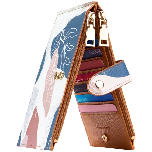Travelambo RFID Wallet Women Large Size Bifold Multi Card Wallet Case with Zipper Pocke Credit Card Holder for Women - color: Brown Desert Leaf
