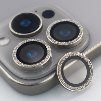 BONVAN for iPhone 15 Pro / 15 Pro Max / 14 Pro / 14 Pro Max Camera Lens Protector Bling Glitter Metal Crystal Tempered Glass Screen Accessories Lens Cover (Grey) - color: Grey