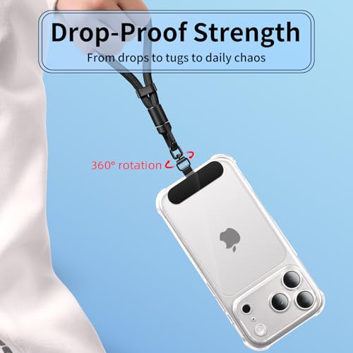 saxsion 360° Rotating Phone Tether Tab & Lanyard Connector, 44lbs Stainless Steel Phone Clip, Universal Swivel Adapter for Straps, No-Adhesive Case Insert (Rose Gold+Black) - color: 360° Swivel (Rose Gold+black)