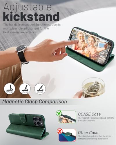 OCASE Compatible with iPhone 16 Pro Wallet Case, PU Leather Flip Folio Case with Card Holders RFID Blocking Kickstand [Shockproof TPU Inner Shell] Phone Cover 6.3 Inch 2024, Blackish Green - color: Blackish Green