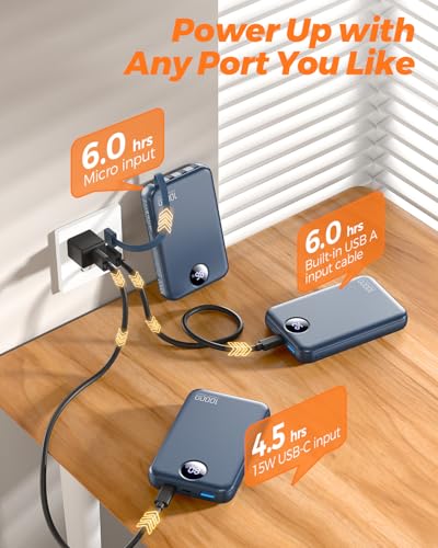 Portable Charger 10000mAh with 4 Built-in Cables 40% Smaller - color: Navy