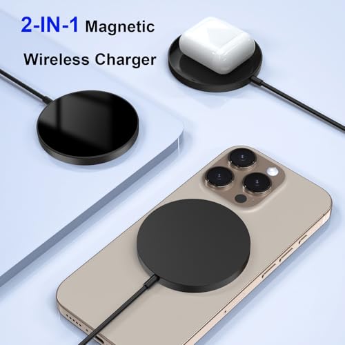 for MagSafe Charger, Magnetic Wireless Charging Pad for iPhone 17/17 Pro/17 Pro Max/Air/16 15 14 13 12 Pro Max Plus mini & AirPods 2 3 Pro, Strong Magnet, USB-C/A Ports (Black) - color: Black