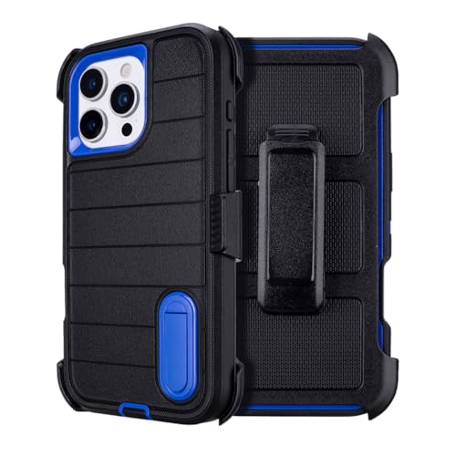 Phone Cases for iPhone 16 Pro Case Black with Belt Clip Heavy Duty | 3 Layers of Sturdy,Military Grade Shockproof ProHolster Protective Cases for iPhone 16 Pro Phone Case Black Blue - color: Black+Blue