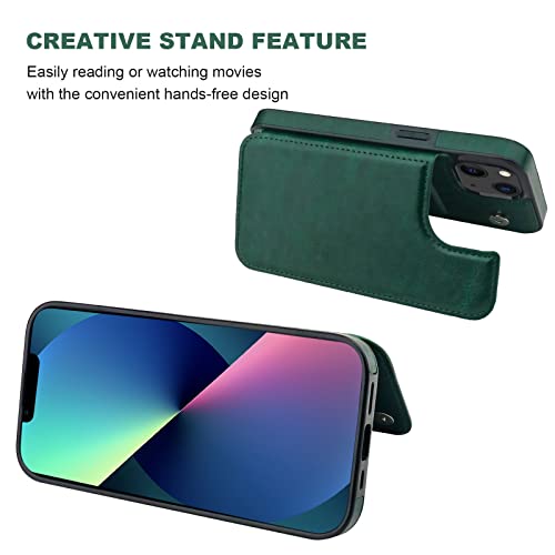 ONETOP for iPhone 13 Wallet Case with Card Holder,Green | Kickstand,ID/Cash Holder,Case Wallet with Card Slots,Double Magnetic Clasp,Durable PU Leather Shockproof Cover for Women Men - color: Green