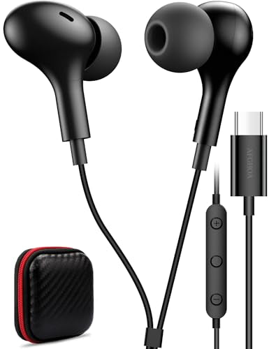 USB C Headphone for Samsung S26 S25 FE S24 A16 A17 Z Wired Earbuds Magnetic - color: Black