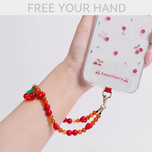 Phone Charm with Beaded Marble, Phone Chain Strap for Women Compatible with iPhone 14/13/12/11(Cute Cherry) - color: Red Cherry