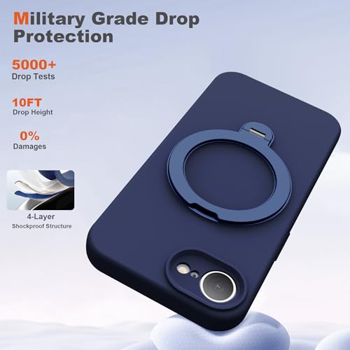 Case for iPhone 16E with 360°Spin Stand,6.1" Dark Blue | Magnetic 360°Spin Stand,Compatible with Mag-Safe,Soft Silicone 16E Case - color: Dark Blue, size: Iphone 16E