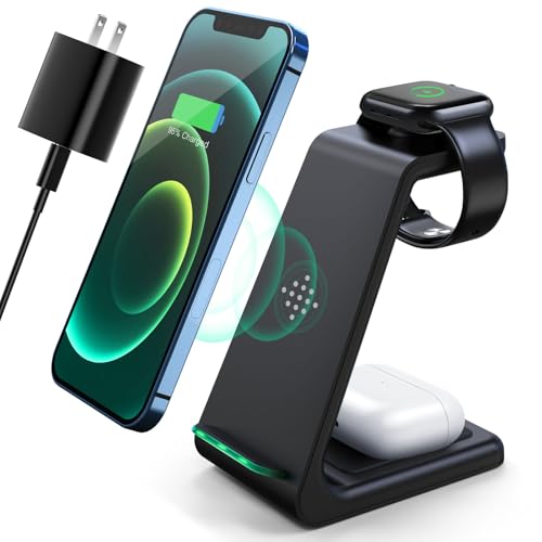 3 in 1 Wireless Charging Station,2026 Upgraded Fast Desk Charger Station for iPhone 17 16 15 14 13 12 Pro Max Plus,Charger Stand for Apple Watch 11 10 9 8 7 6 5 4 3 2 Ultra SE,Airpods 4 3 2 Pro(Black) - color: B-Black