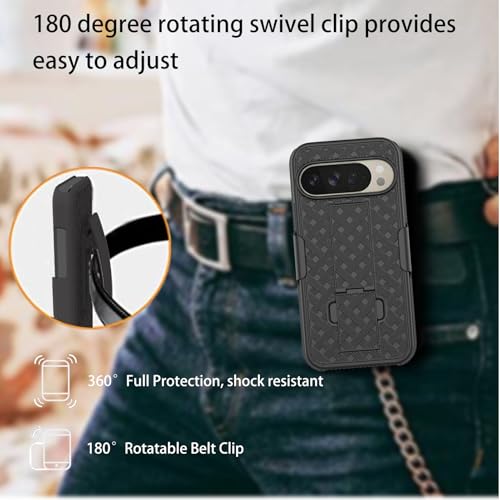 for Google Pixel 10 Pro XL Stand Phone Case, Screen Protector-Black | Belt Clip Kickstand Holder Holster, Slim Slide Shell Pouch Full Body Protective, Rugged Shockproof Drop Defense Outdoor Cover - size: Pixel 10 Pro XL