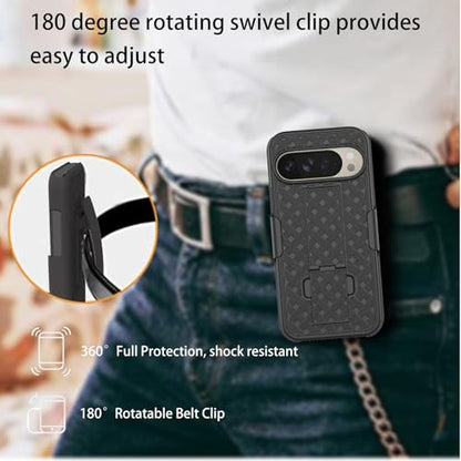 for Google Pixel 10 Pro XL Stand Phone Case, Screen Protector-Black | Belt Clip Kickstand Holder Holster, Slim Slide Shell Pouch Full Body Protective, Rugged Shockproof Drop Defense Outdoor Cover - size: Pixel 10 Pro XL