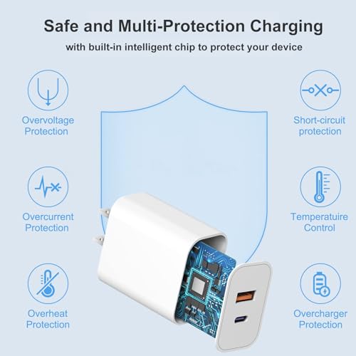 USB C Wall Charger,Dual Port 10FT iPhone Charger 20W PD+QC3.0 Power Adapter - color: White 10FT