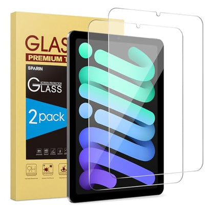 SPARIN 2 Pack Screen Protector for iPad Mini 7 (A17 Pro)/Mini 6 8.3 Inch | Tempered Glass for iPad Mini 7th Gen 2024/ 6th Gen 2021, Anti-Scratch, Case Friendly, HD Clear, Apple Pencil Compatible - size: iPad Mini 6 2021