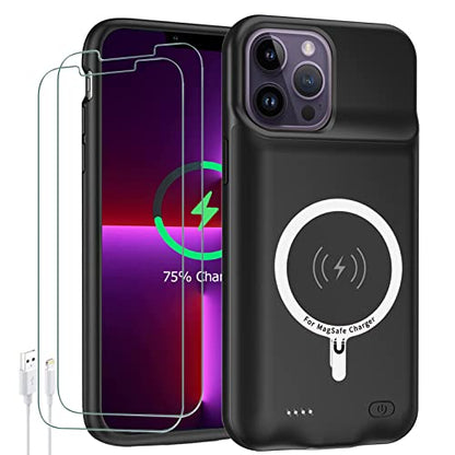 Battery Case for iPhone 13 Pro Max,Upgraded 12000mAh Rechargeable Portable Protective Extended Charger Case Wireless Charging Compatible with iPhone 13 Pro Max (6.7 inch) Charging Case & Carplay-Black - size: iPhone 13 Pro Max (6.7 inch)