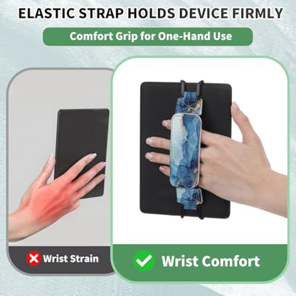 Secure Hand Strap for 6-7.5" Kindle and Tablets, Versatile Lightweight Faux Leather E-Book Grip Holder, Heavy-Duty E-Book Accessories for Reading Lover Gift (Blue Marble) - color: Blue Marble