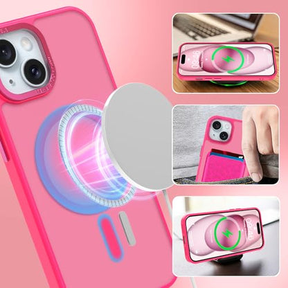 Magnetic Designed for iPhone 15 Case 6.1" 2023, Hot Pink | [Compatible with Magsafe] [with Wallet & Card Holder] [Cute Cheetah Print] Slim Translucent Matte Phone Case - color: Hot Pink+Cheetah, size: iPhone 15