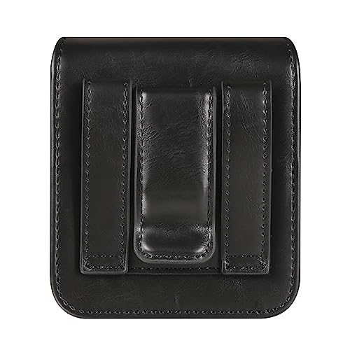 Waist Bag Leather Black for Galaxy Z Flip 8/7/6/5/4/3, Folding Phone Pouch Wear Belt Clip Pack Leather Case with Belt Loop Compatible with Motorola RAZR 5G/RAZR 70 60 50 40 Ultra/RAZR Plus - color: Black